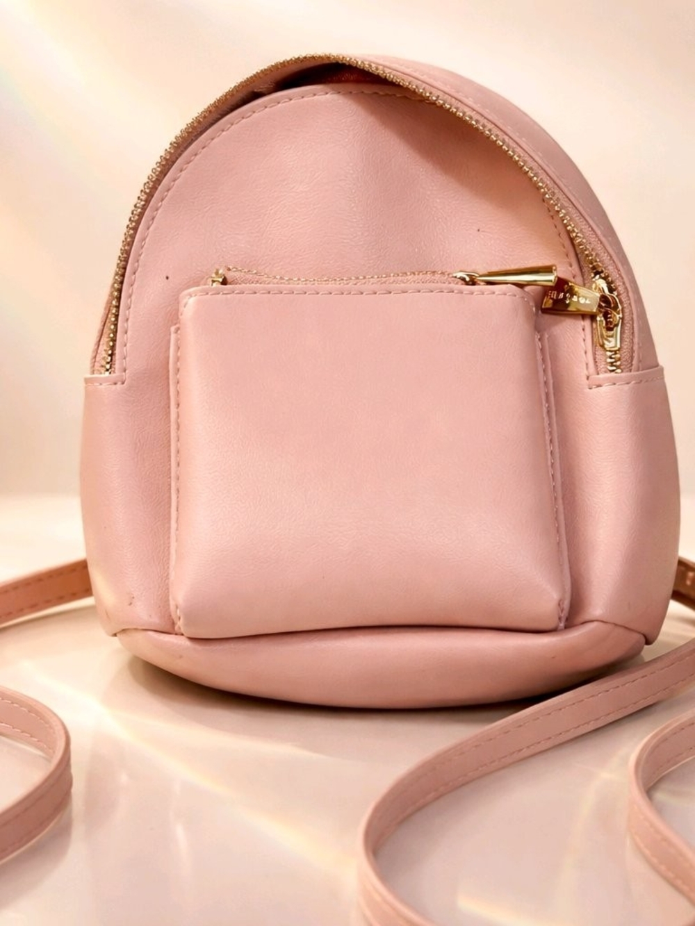 Miniso Mini Backpack Pu Leather Zips Pouch Travel Adjustable Chic Casual